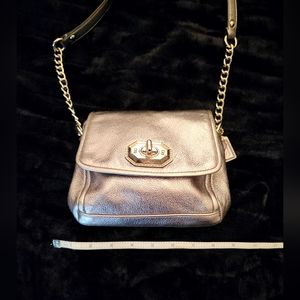 Coach leather metallic gunmetal pewter gray grey purse bag chain wedding